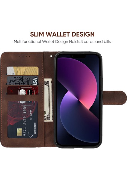 iPhone 14 Plus Kılıf Için Skin-Touch Deri Çizgi Desenli Kart Yuvaları Cüzdan Telefon Kapağı-Kahverengi (Yurt Dışından) fırsatları