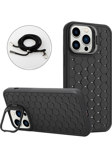 iPhone 12 Pro Max Için Kılıf Omuz Askılı Kickstand Isı Dağılımı Tpu Telefon Kapağı-Siyah (Yurt Dışından)