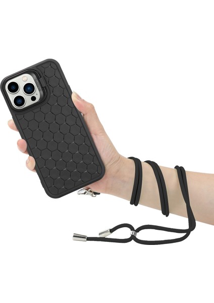 iPhone 12 Pro Max Için Kılıf Omuz Askılı Kickstand Isı Dağılımı Tpu Telefon Kapağı-Siyah (Yurt Dışından)