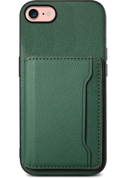iPhone 7/8 Için Kart Yuvaları Kılıf Buzağı Dokulu Pu+Tpu Kickstand Telefon Kapağı-Yeşil (Yurt Dışından)