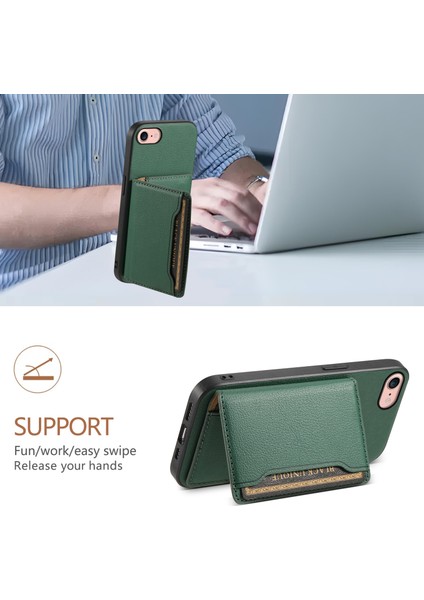 iPhone 7/8 Için Kart Yuvaları Kılıf Buzağı Dokulu Pu+Tpu Kickstand Telefon Kapağı-Yeşil (Yurt Dışından) fiyatları