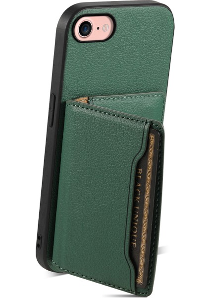iPhone 7/8 Için Kart Yuvaları Kılıf Buzağı Dokulu Pu+Tpu Kickstand Telefon Kapağı-Yeşil (Yurt Dışından) modelleri