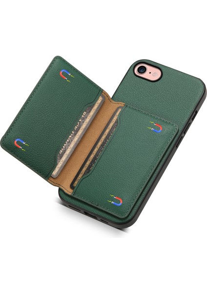 iPhone 7/8 Için Kart Yuvaları Kılıf Buzağı Dokulu Pu+Tpu Kickstand Telefon Kapağı-Yeşil (Yurt Dışından) indirimleri