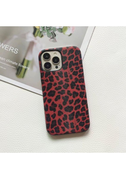 iPhone 14 Pro Max Için Leopar Dokulu Telefon Kılıfı Pc+Pu Deri Telefon Kabuğu (Tam Kaplama Değil)-Kırmızı (Yurt Dışından) fırsatları
