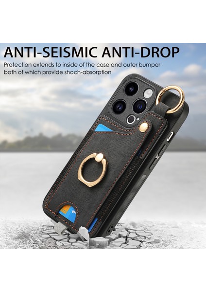 iPhone 15 Pro Max Için Kılıf Deri Kickstand Telefon Koruyucu Kabuk Retro Kart Tutucu-Siyah (Yurt Dışından) indirimleri