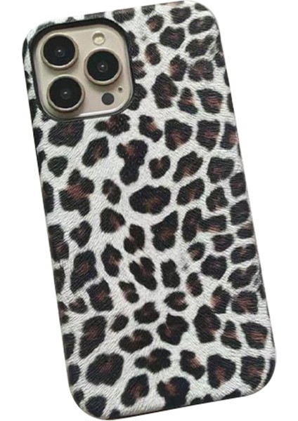 iPhone 15 Pro Max Için Leopar Desenli Telefon Kılıfı Pc+Pu Deri Arka Kapak (Tam Kaplama Değil)-Beyaz (Yurt Dışından)