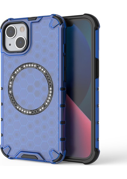 iPhone 13 Için Magsafe Tpu+Pc Honeycomb Telefon Kılıfı-Mavi ile Uyumlu Kılıf (Yurt Dışından)
