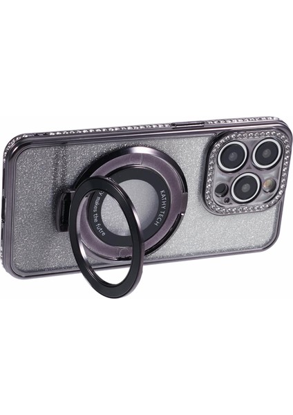 iPhone 12 Pro Max Için Tpu Kılıf Gradyan Çubuğu Kapağı, Yapay Elmas Lens Çerçevesi-Siyah (Yurt Dışından)