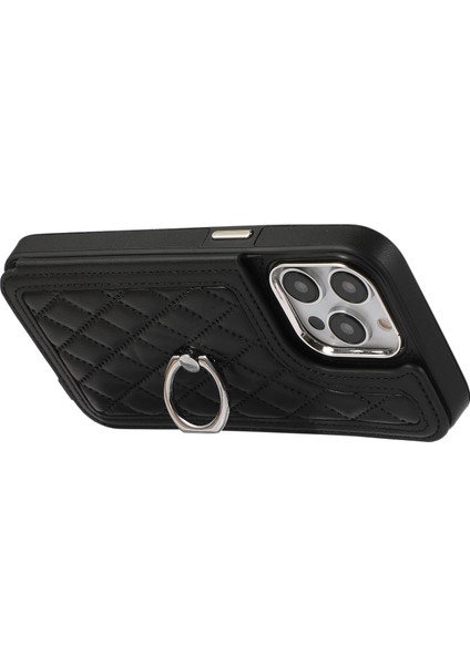 iPhone 13 Pro Max Için Crossbody Kılıf Deri Kaplamalı Tpu Kart Tutucu Kickstand Telefon Kapağı-Siyah (Yurt Dışından)