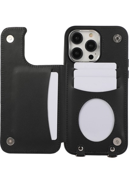 iPhone 13 Pro Max Için Crossbody Kılıf Deri Kaplamalı Tpu Kart Tutucu Kickstand Telefon Kapağı-Siyah (Yurt Dışından)