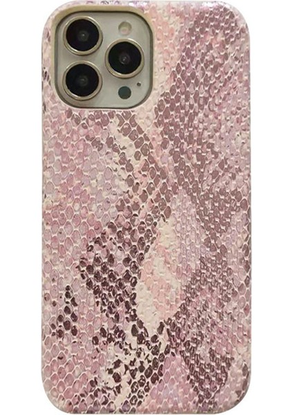iPhone 13 Pro Için Mobil Tedarikçi Telefon Kılıfı Pu Deri + Vernikli Yılan Dokulu Pc Kabuğu-Pembe (Yurt Dışından)