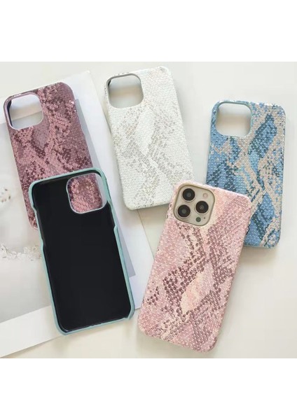iPhone 13 Pro Için Mobil Tedarikçi Telefon Kılıfı Pu Deri + Vernikli Yılan Dokulu Pc Kabuğu-Pembe (Yurt Dışından)