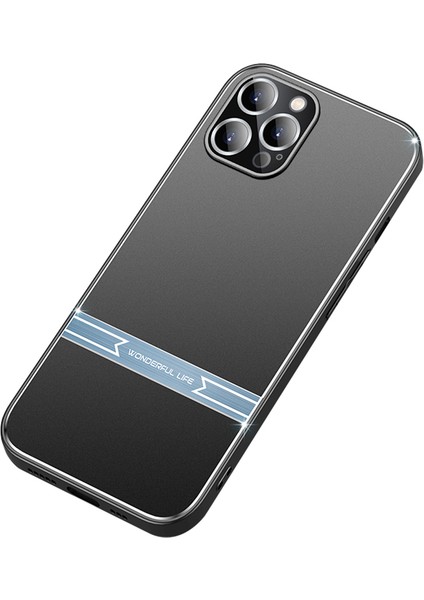 iPhone 14 Pro Için Mat Tasarım Telefon Kılıfı Metal+Pc+Tpu Cep Telefonu Kabuğu Kapağı-Siyah+Mavi (Yurt Dışından)