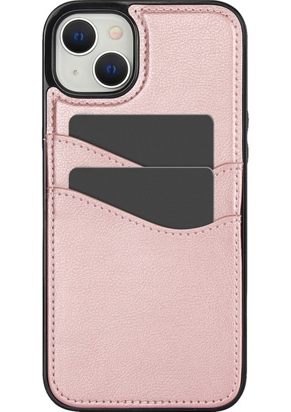 iPhone 13 Mini Kılıf Için Çizilmeye Dayanıklı Pu+Tpu Kart Tutuculu Telefon Kabuğu-Gül Altın (Yurt Dışından)