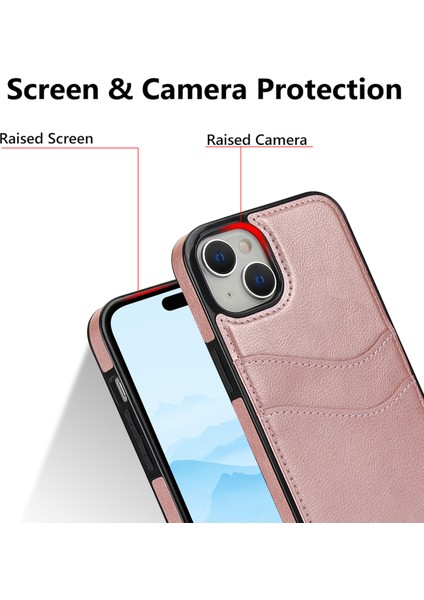iPhone 13 Mini Kılıf Için Çizilmeye Dayanıklı Pu+Tpu Kart Tutuculu Telefon Kabuğu-Gül Altın (Yurt Dışından)