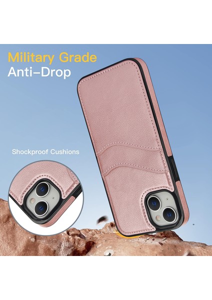 iPhone 13 Mini Kılıf Için Çizilmeye Dayanıklı Pu+Tpu Kart Tutuculu Telefon Kabuğu-Gül Altın (Yurt Dışından)