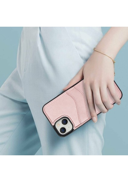 iPhone 13 Mini Kılıf Için Çizilmeye Dayanıklı Pu+Tpu Kart Tutuculu Telefon Kabuğu-Gül Altın (Yurt Dışından)
