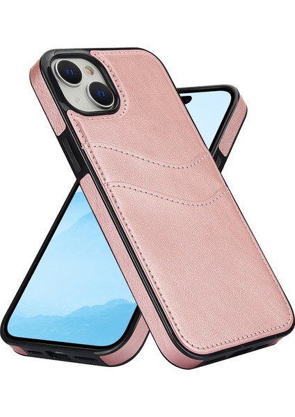 iPhone 13 Mini Kılıf Için Çizilmeye Dayanıklı Pu+Tpu Kart Tutuculu Telefon Kabuğu-Gül Altın (Yurt Dışından)