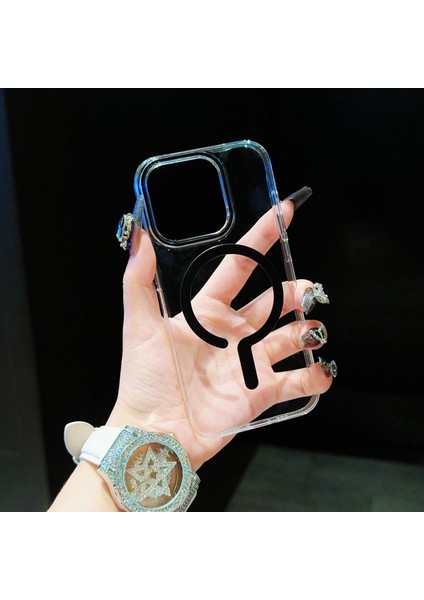 iPhone 13 Pro Için Manyetik Kılıf Düşme Önleyici Tpu+Pc Şeffaf Telefon Kapağı-Siyah (Yurt Dışından)