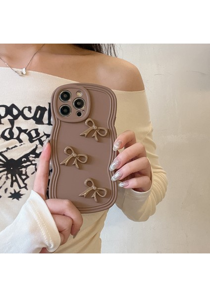 iPhone 13 Pro Için Kapak Dalgalı Kenar Yumuşak Tpu Cep Telefonu Kılıfı Üç Ilmek Dekor-Kahverengi (Yurt Dışından)