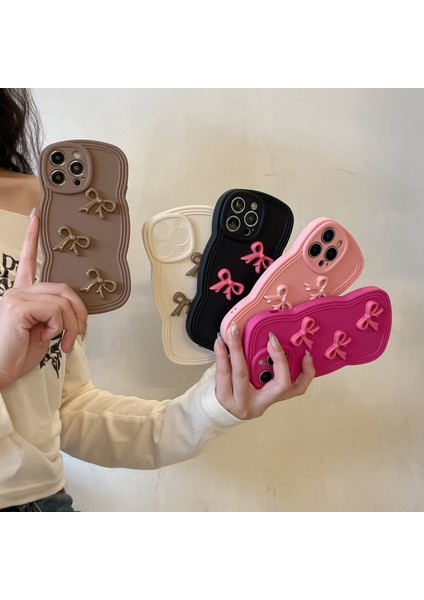 iPhone 13 Pro Için Kapak Dalgalı Kenar Yumuşak Tpu Cep Telefonu Kılıfı Üç Ilmek Dekor-Kahverengi (Yurt Dışından)