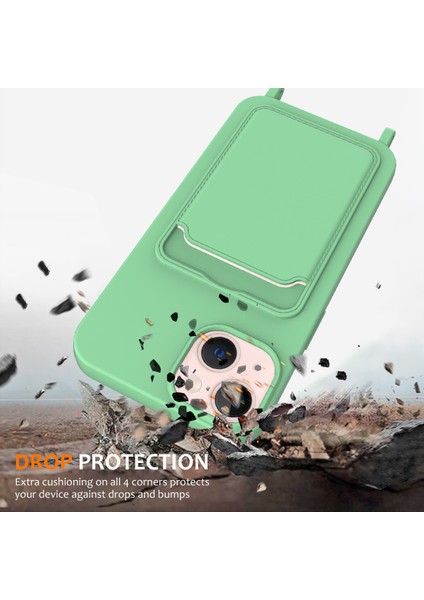 iPhone 15 Plus Shell Sıvı Silikon Kart Tutucu Telefon Kılıfı Uzun Ipli-Yeşil (Yurt Dışından) modelleri