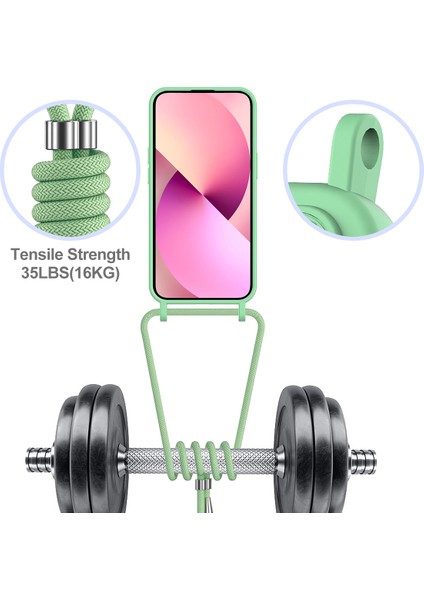 iPhone 15 Plus Shell Sıvı Silikon Kart Tutucu Telefon Kılıfı Uzun Ipli-Yeşil (Yurt Dışından) fırsatları