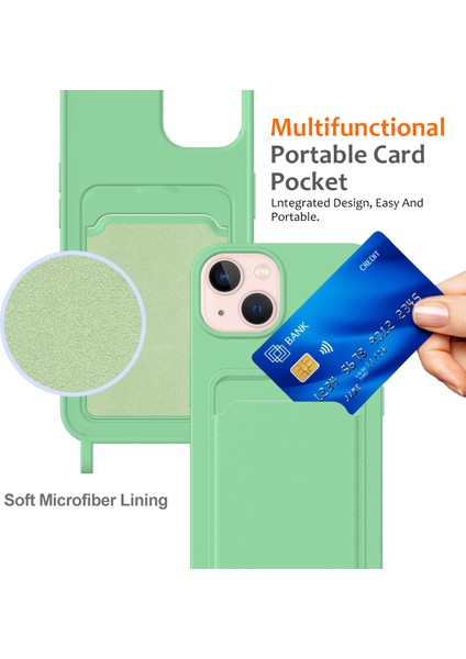iPhone 15 Plus Shell Sıvı Silikon Kart Tutucu Telefon Kılıfı Uzun Ipli-Yeşil (Yurt Dışından) indirimleri