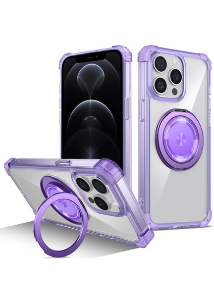 iPhone 12 Pro Max Için Manyetik Kılıf Anti-Damla Tpu+Pc Kickstand Telefon Kapağı-Şeffaf Mor (Yurt Dışından)