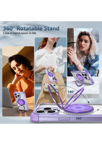 iPhone 12 Pro Max Için Manyetik Kılıf Anti-Damla Tpu+Pc Kickstand Telefon Kapağı-Şeffaf Mor (Yurt Dışından)