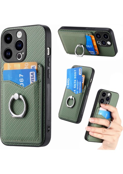 C1-8 iPhone 13 Pro Kılıf Pu Deri+Pc+Tpu Parmak Yüzük Tutuculu Telefon Kılıfı-Yeşil (Yurt Dışından)