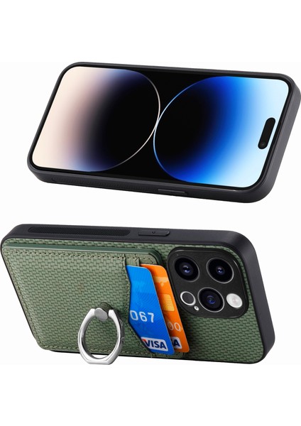 C1-8 iPhone 13 Pro Kılıf Pu Deri+Pc+Tpu Parmak Yüzük Tutuculu Telefon Kılıfı-Yeşil (Yurt Dışından)