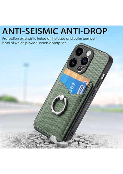 C1-8 iPhone 13 Pro Kılıf Pu Deri+Pc+Tpu Parmak Yüzük Tutuculu Telefon Kılıfı-Yeşil (Yurt Dışından)
