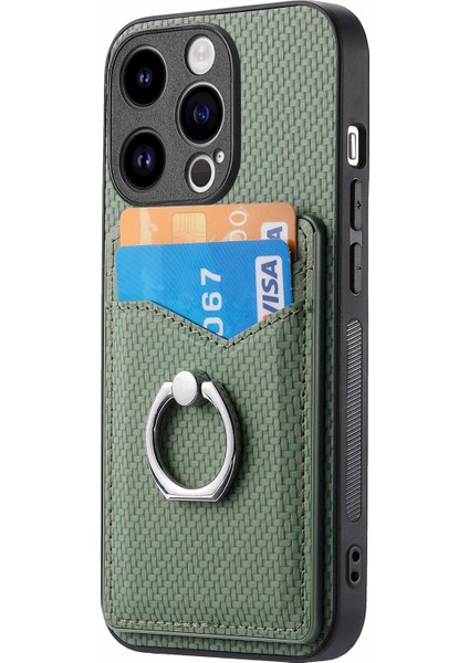 C1-8 iPhone 13 Pro Kılıf Pu Deri+Pc+Tpu Parmak Yüzük Tutuculu Telefon Kılıfı-Yeşil (Yurt Dışından)