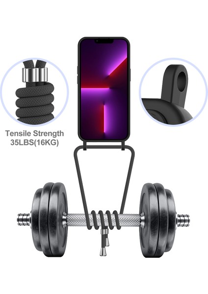 iPhone 13 Pro Kart Yuvası Kılıfı Kordonlu Sıvı Silikon Telefon Koruyucu-Siyah (Yurt Dışından)