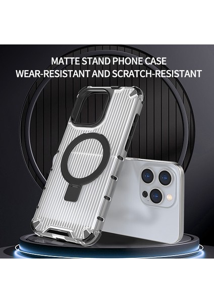 iPhone 13 Pro Pc+Tpu Manyetik Kılıf Şerit Tasarımı Kickstand Telefon Kapağı-Mor (Yurt Dışından)