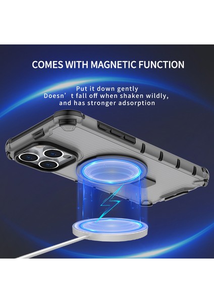 iPhone 13 Pro Pc+Tpu Manyetik Kılıf Şerit Tasarımı Kickstand Telefon Kapağı-Mor (Yurt Dışından)