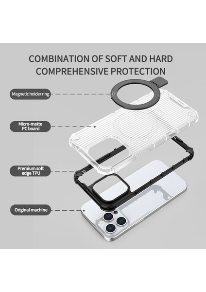 iPhone 13 Pro Pc+Tpu Manyetik Kılıf Şerit Tasarımı Kickstand Telefon Kapağı-Mor (Yurt Dışından)