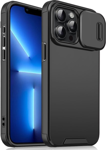 iPhone 13 Pro Max Kılıfı Pc+Tpu Darbeye Dayanıklı Telefon Kılıfı ve Kaydırmalı Kamera Koruması-Siyah (Yurt Dışından)