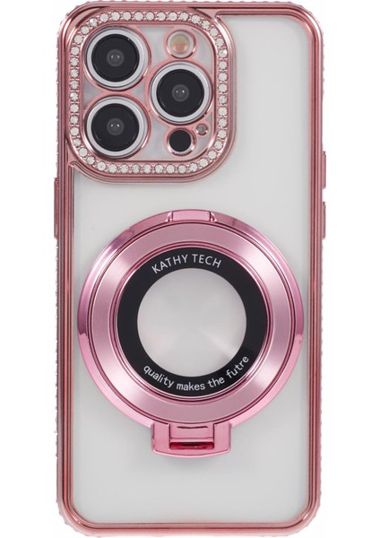 iPhone 13 Pro Için Darbeye Dayanıklı Yapay Elmas Dekor Yüzük Kickstand Tpu Telefon Kapağı-Gül Altın (Yurt Dışından)