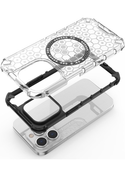 iPhone 13 Pro Için Manyetik Kılıf Petek Tasarımı Kalınlaştırılmış Köşeler Tpu+Pc Telefon Kapağı-Mavi (Yurt Dışından)