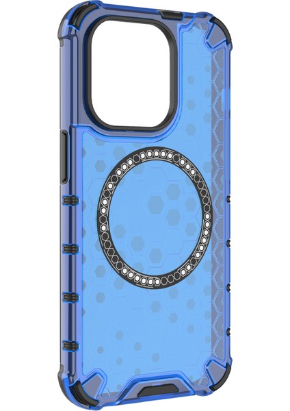 iPhone 13 Pro Için Manyetik Kılıf Petek Tasarımı Kalınlaştırılmış Köşeler Tpu+Pc Telefon Kapağı-Mavi (Yurt Dışından)