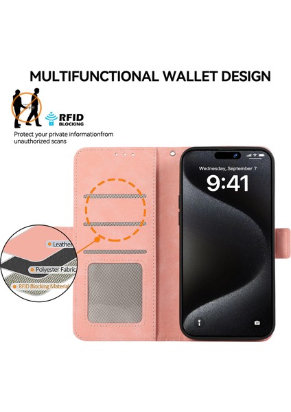 iPhone 15 Pro Kılıf Için Rfıd Engelleme Kart Tutucu Darbeye Dayanıklı Telefon Kapağı-Pembe (Yurt Dışından)