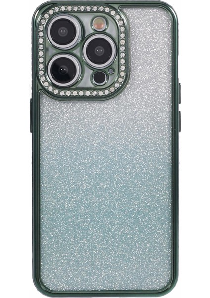 iPhone 15 Pro Için Kılıf Anti-Drop Gradyan Tpu Telefon Kılıfı Rhinestones Desenli-Gece Yarısı Yeşili (Yurt Dışından)