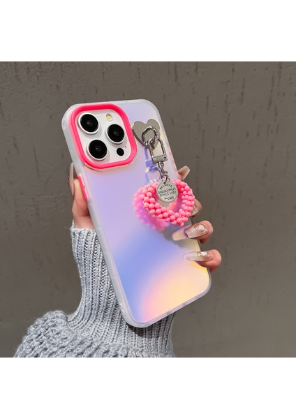 iPhone 12/12 Pro Kılıf Mat Lazer Efektli Pc+Tpu Telefon Kılıfı Inci Kalpli Kolye-Gül (Yurt Dışından)