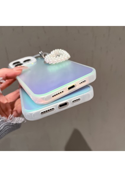 iPhone 12/12 Pro Kılıf Mat Lazer Efektli Pc+Tpu Telefon Kılıfı Inci Kalpli Kolye-Gül (Yurt Dışından)