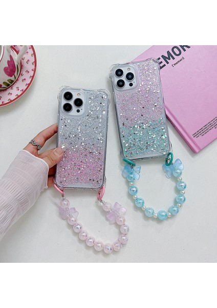 iPhone 15 Pro Için Kılıf Tpu+Akrilik Degrade Telefon Kılıfı, Ilmek Dekorlu El Zinciri-Gümüş+Pembe (Yurt Dışından) indirimleri