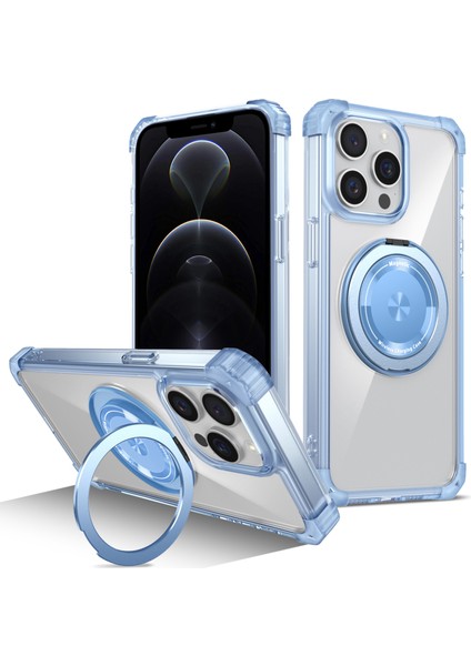 iPhone 12/12 Pro Için Magsafe Döner Kickstand Tpu+Pc Telefon Kapağı ile Uyumlu Kılıf - Şeffaf Mavi (Yurt Dışından)