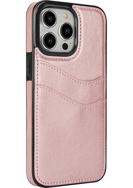 iPhone 15 Pro Için Kılıf Pu+Tpu Kart Yuvalı Telefon Kabuğu-Gül Altın (Yurt Dışından) modelleri