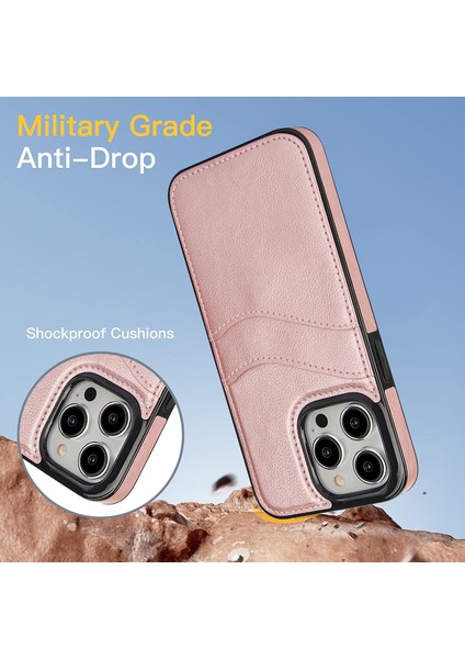 iPhone 15 Pro Için Kılıf Pu+Tpu Kart Yuvalı Telefon Kabuğu-Gül Altın (Yurt Dışından) indirimleri